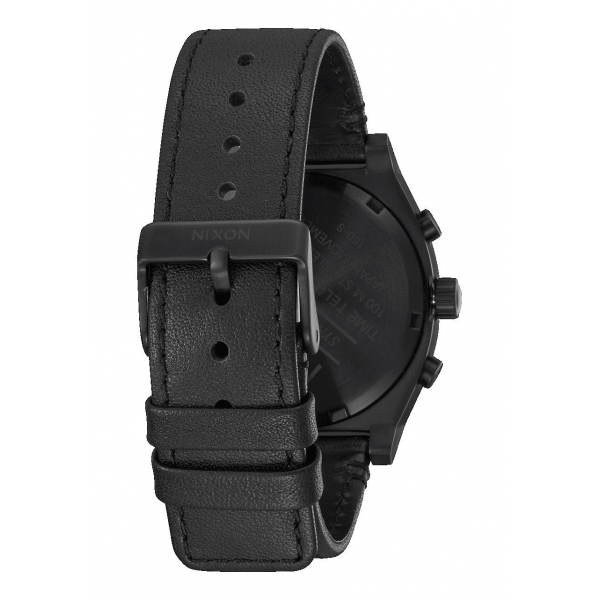 Time Teller Chrono Leather Spare Part All Black / White Band